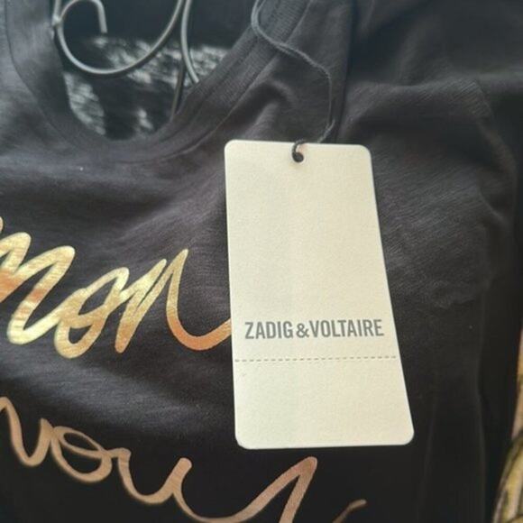 zadig and voltaire Skinny Short Sleeve Mon Amour Foil Tee M - Picture 6 of 7